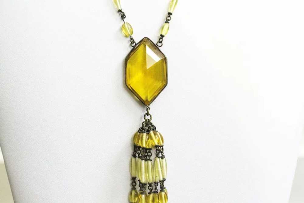 1920's Amber-colored Crystal Tassel Necklace - image 6