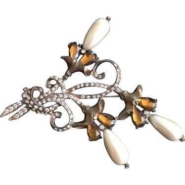 Elegant Teardrop Faux Pearl and Crystal Flower Bro