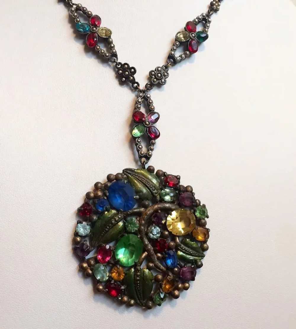 Czech 1930's Colorful Pendant Necklace - image 2