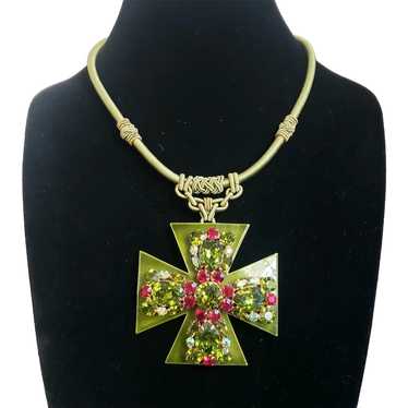 Jolly Peridot Green and Ruby Red Maltese Brooch P… - image 1