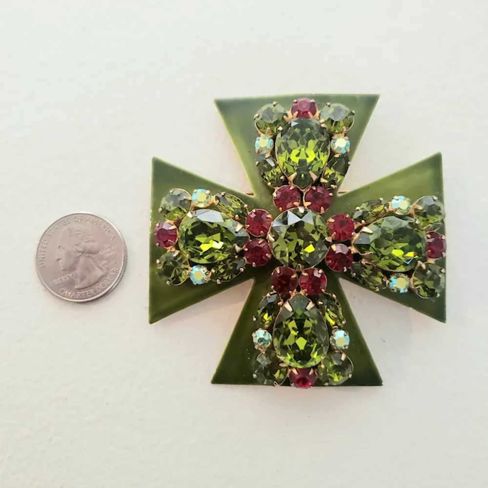 Jolly Peridot Green and Ruby Red Maltese Brooch P… - image 3