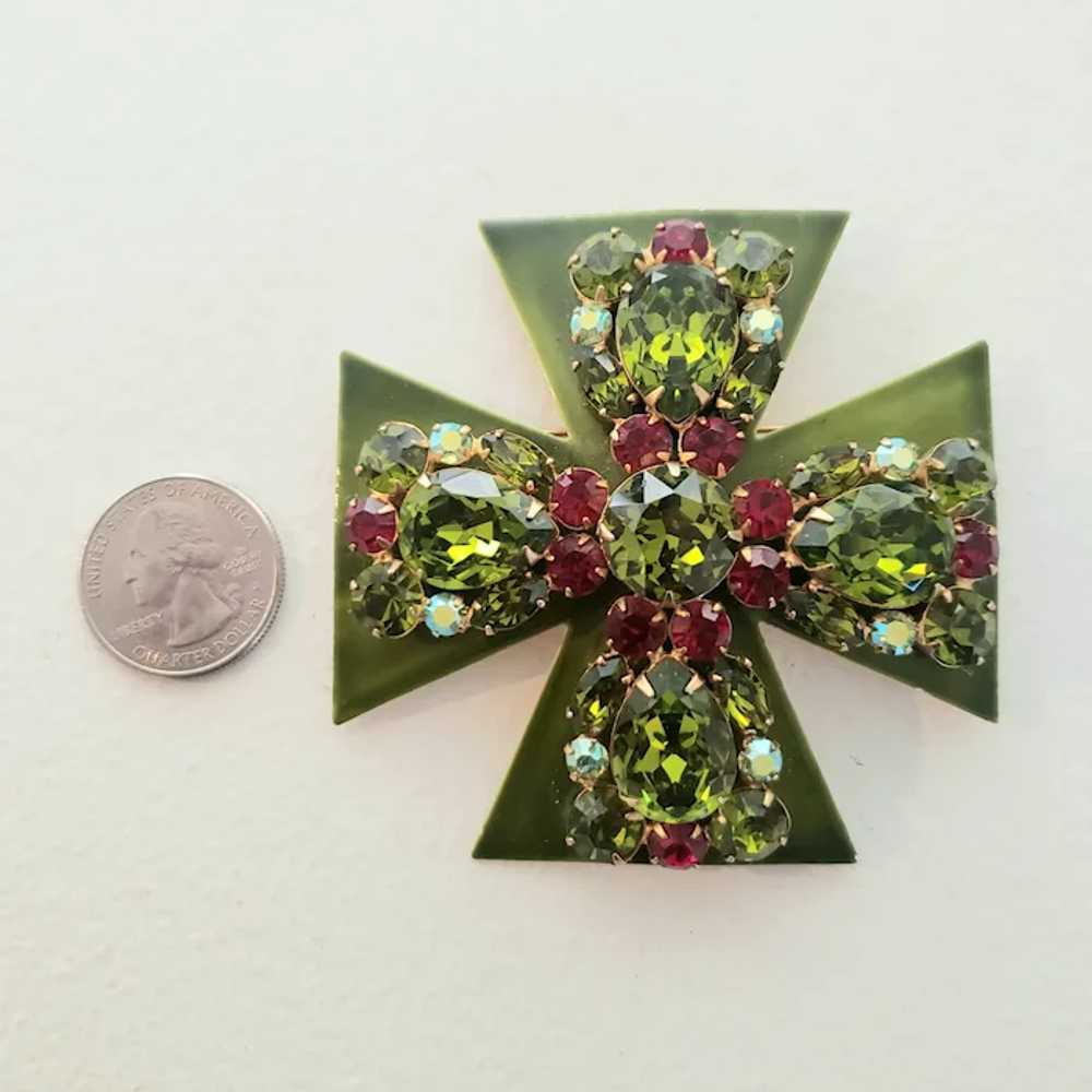 Jolly Peridot Green and Ruby Red Maltese Brooch P… - image 3