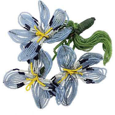 Blue Beaded Flower Corsage Brooch - image 1