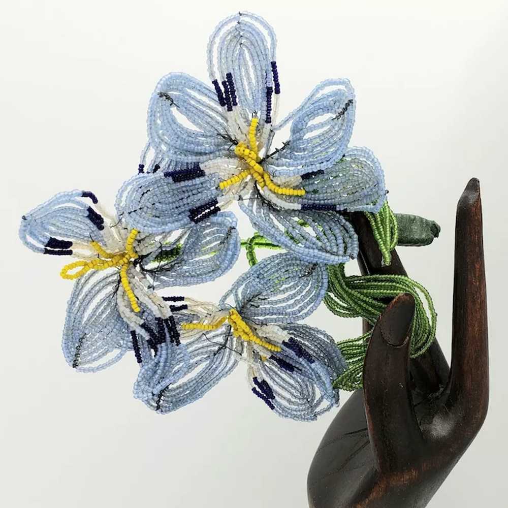 Blue Beaded Flower Corsage Brooch - image 2