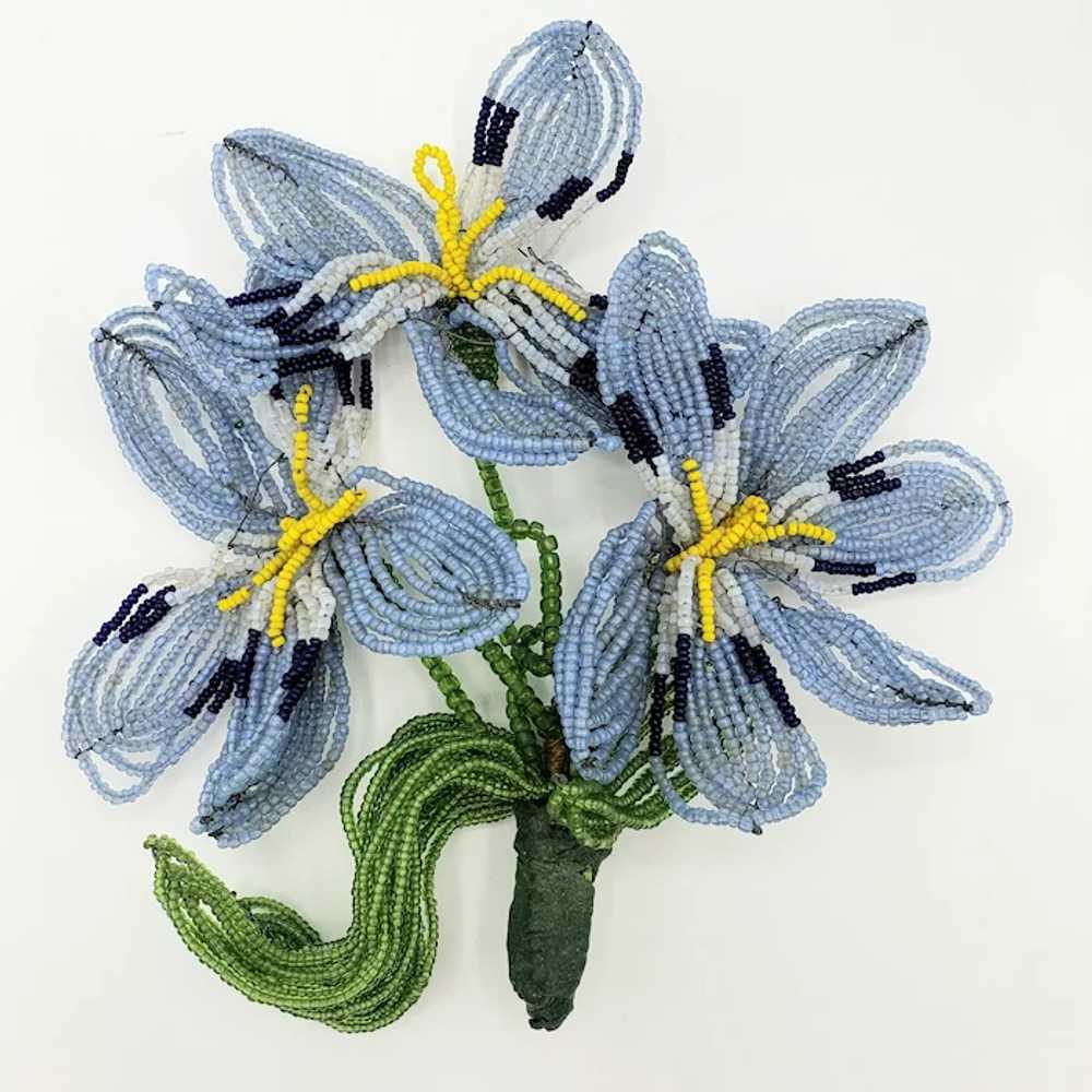 Blue Beaded Flower Corsage Brooch - image 4