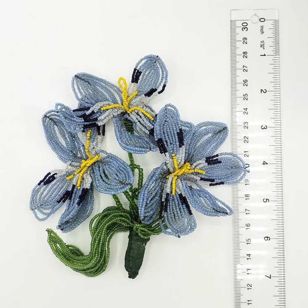 Blue Beaded Flower Corsage Brooch - image 5