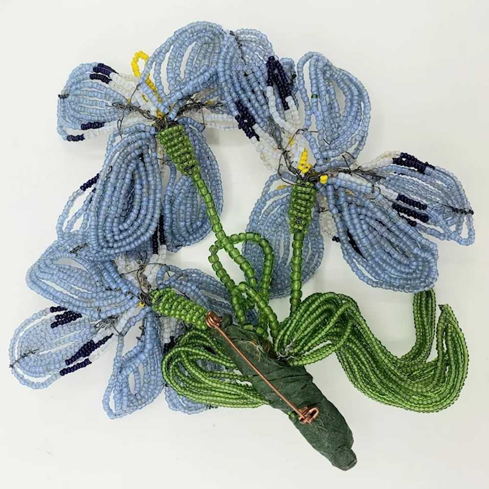 Blue Beaded Flower Corsage Brooch - image 6