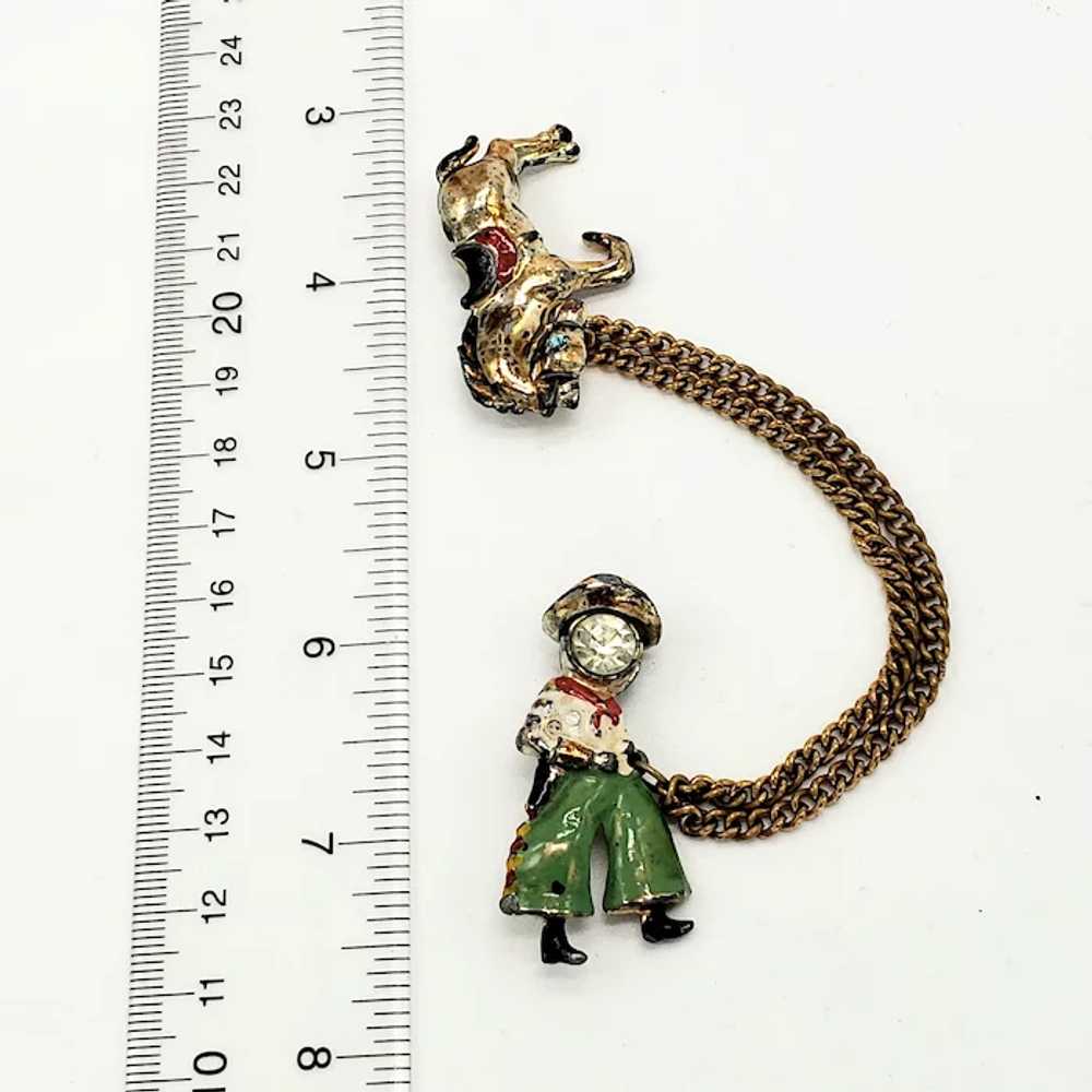 Cowboy and Bucking Bronco Chatelaine Brooch - image 3