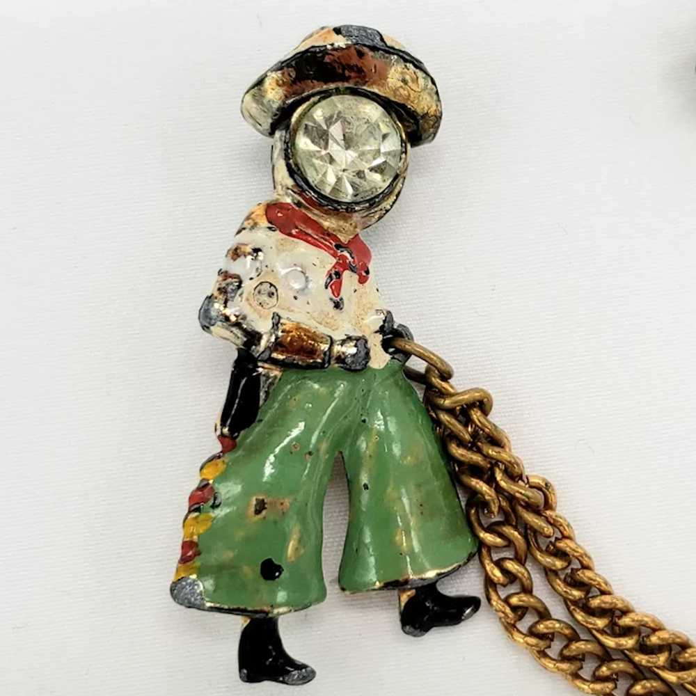 Cowboy and Bucking Bronco Chatelaine Brooch - image 5