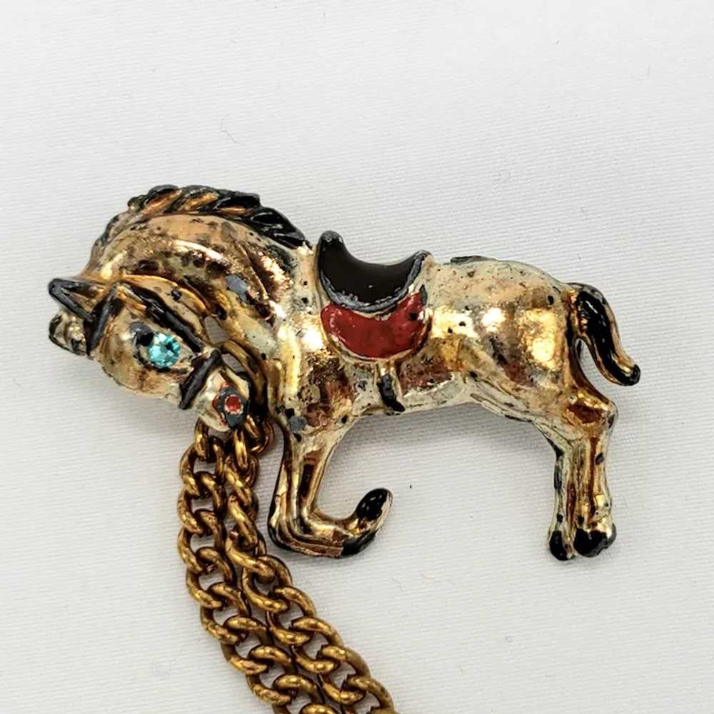 Cowboy and Bucking Bronco Chatelaine Brooch - image 6