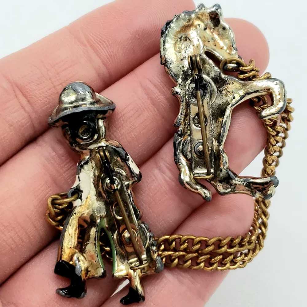Cowboy and Bucking Bronco Chatelaine Brooch - image 7