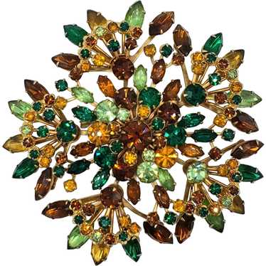 GIGANTIC Green and Amber Crystal Brooch