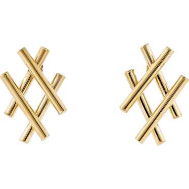 Hashtag Design 14k Yellow Gold Earrings, Large Sty