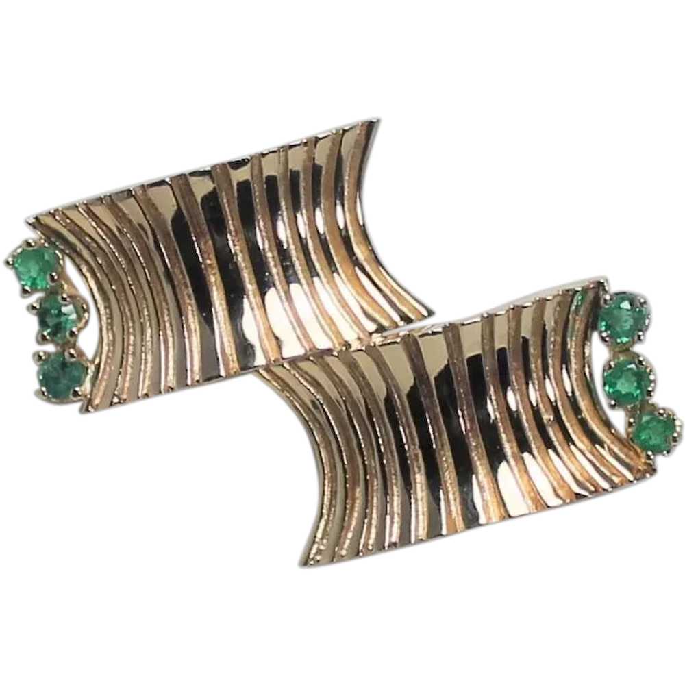 Cartier Abstract Gold and Emerald Brooch, 1960's.… - image 1