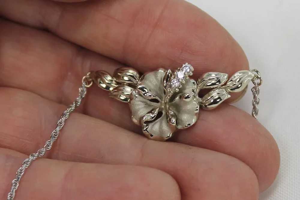 Gorgeous Hibiscus and Diamond Flower Pendant with… - image 6