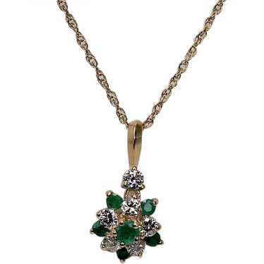 Emerald and Diamond Pendant with Chain, 14 Kt YG - image 1