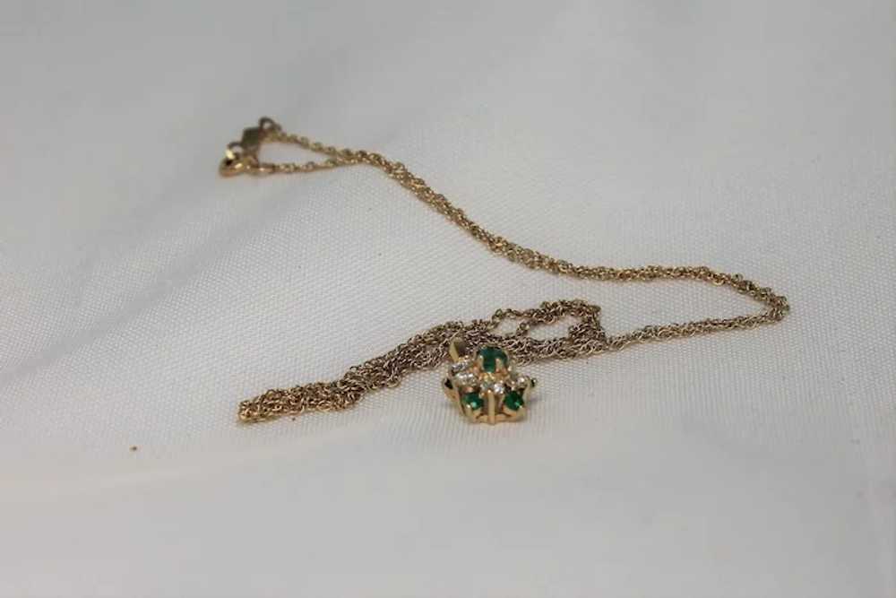 Emerald and Diamond Pendant with Chain, 14 Kt YG - image 2