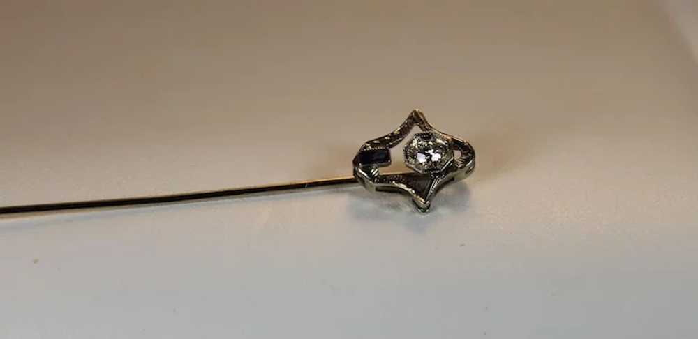 Art Deco Diamond and Sapphire Hat Pin, 18kt White… - image 3