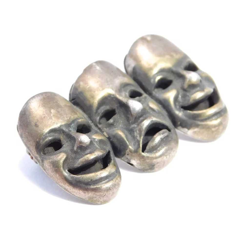 Comedy & Tragedy Mask Brooch Mexican Silver Signe… - image 2