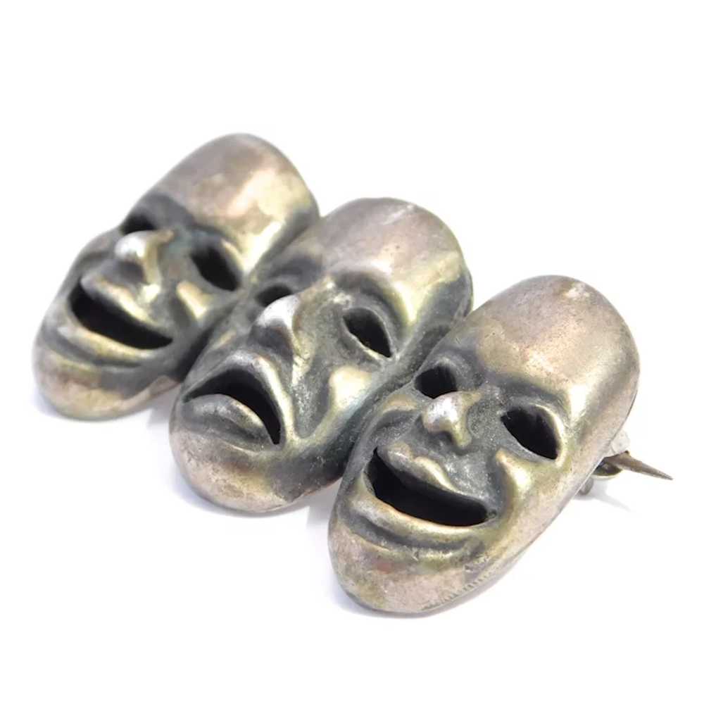 Comedy & Tragedy Mask Brooch Mexican Silver Signe… - image 3