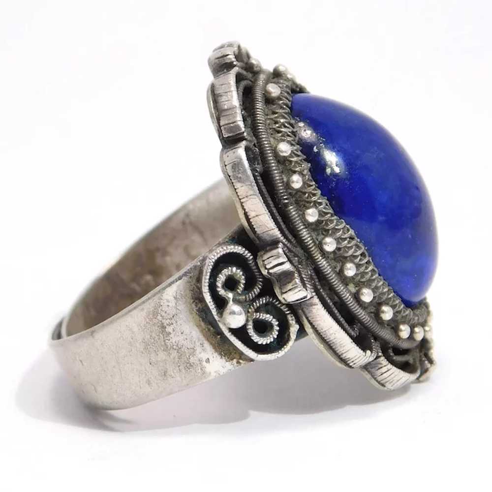 Ornate Old Chinese Lapis Silver Ring - image 2