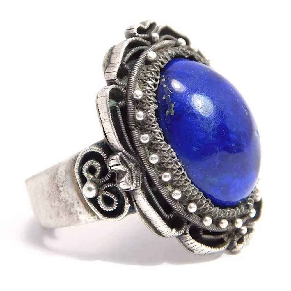 Ornate Old Chinese Lapis Silver Ring - image 3