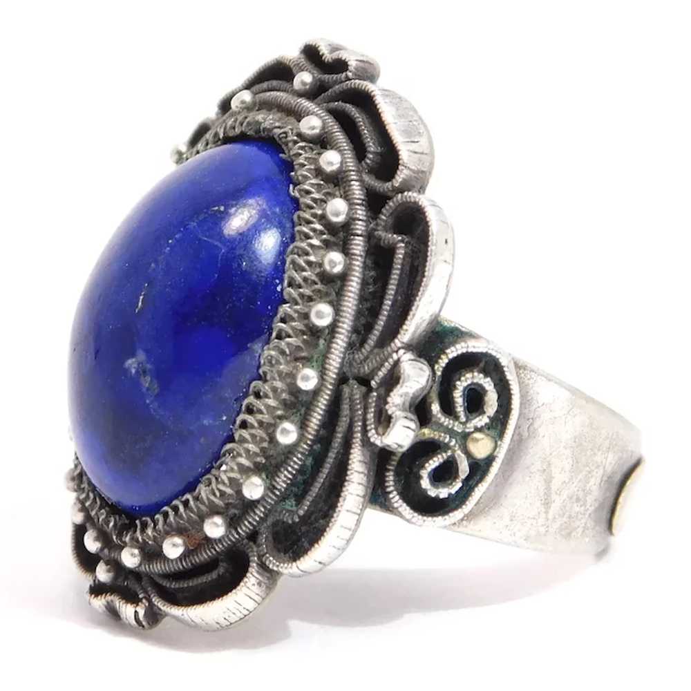 Ornate Old Chinese Lapis Silver Ring - image 4