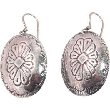 Sterling Silver Earrings Concho Hand Stamped
