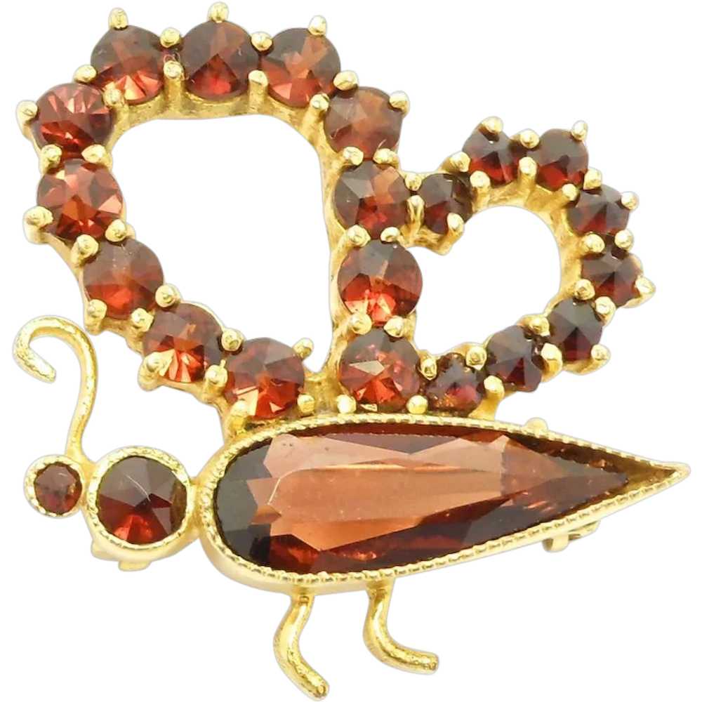 Vermeil Rose Cut Garnets Butterfly Pin Germany - image 1