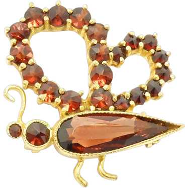 Vermeil Rose Cut Garnets Butterfly Pin Germany - image 1