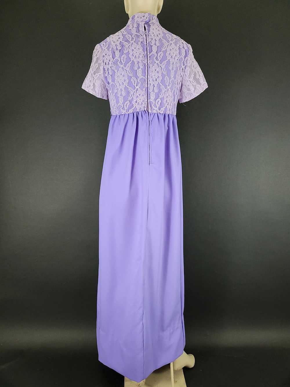70s Lavender Empire Waist Lace Maxi Dress - image 10