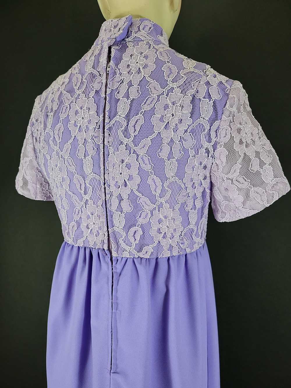 70s Lavender Empire Waist Lace Maxi Dress - image 11
