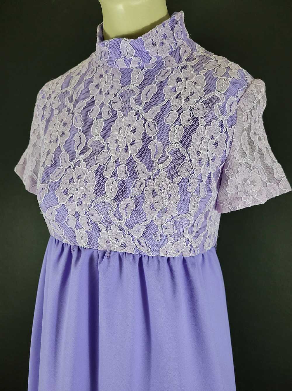 70s Lavender Empire Waist Lace Maxi Dress - image 3