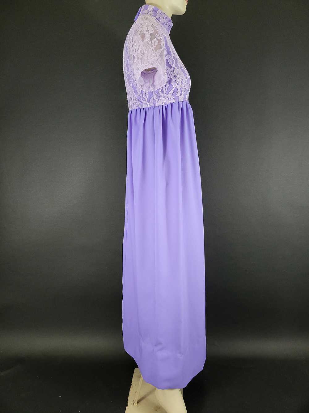 70s Lavender Empire Waist Lace Maxi Dress - image 8