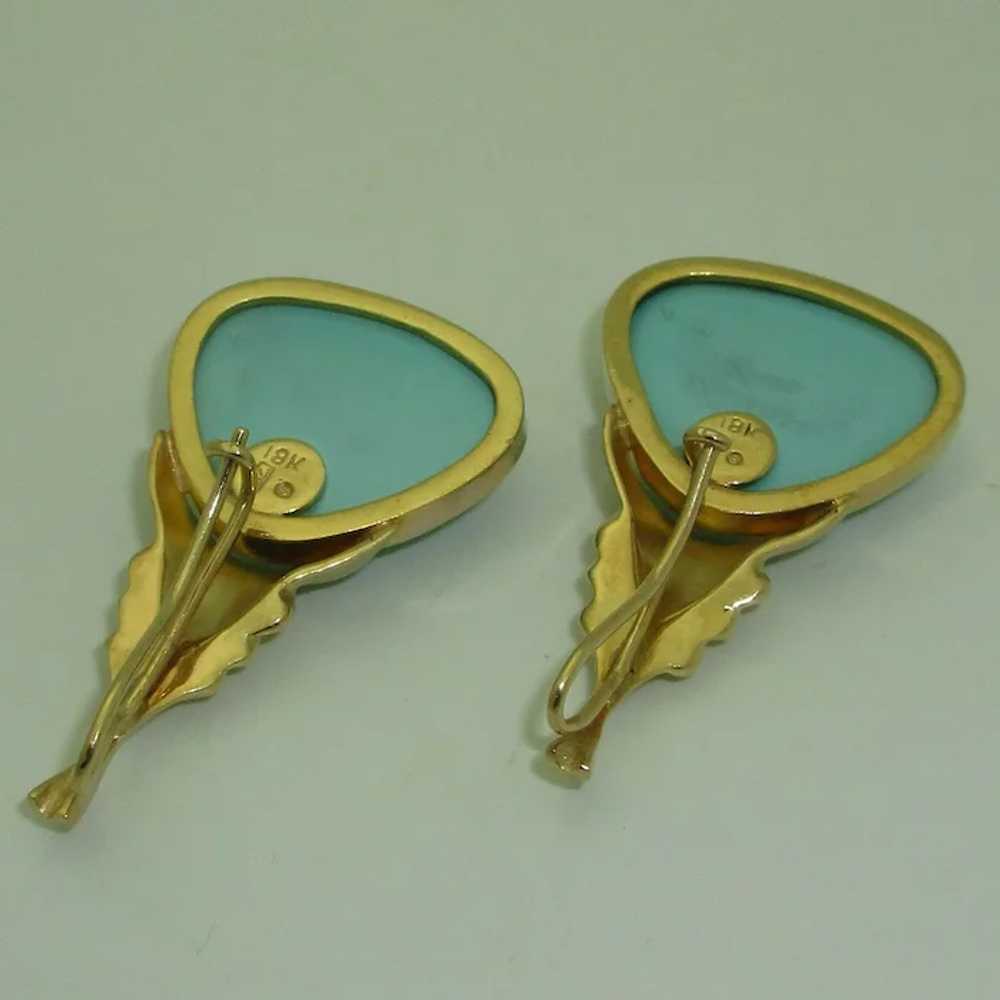 Rare Early c. 1980's Wallace Chan 18K Turquoise E… - image 3