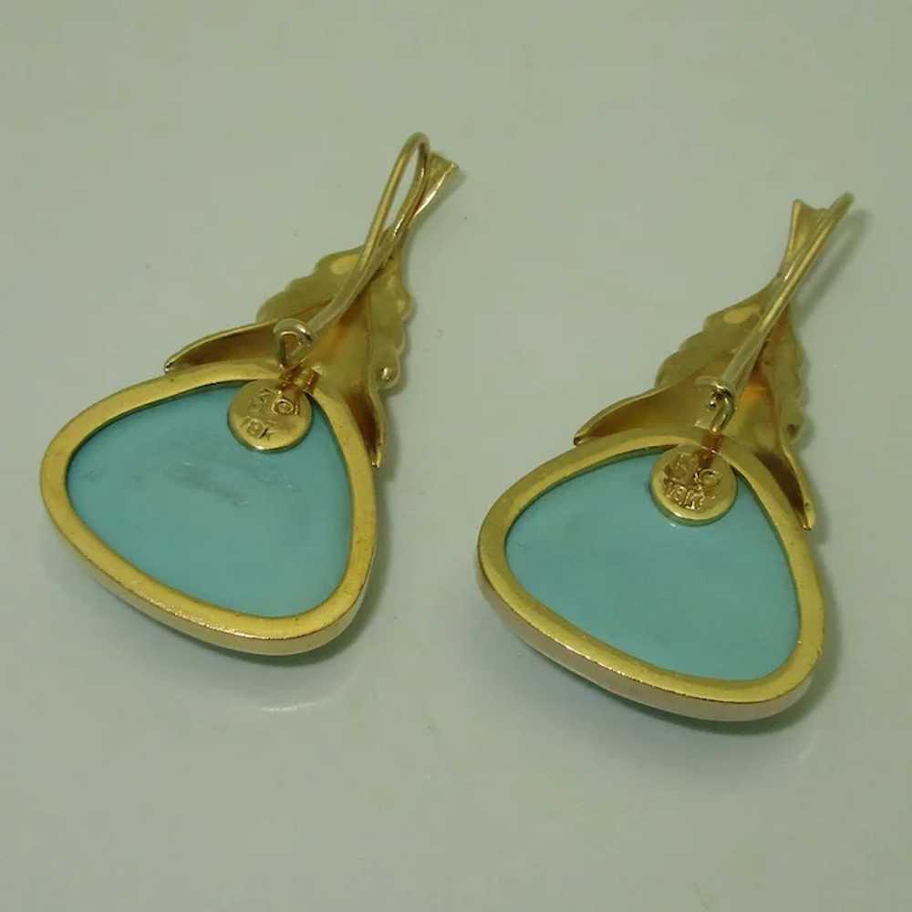 Rare Early c. 1980's Wallace Chan 18K Turquoise E… - image 4