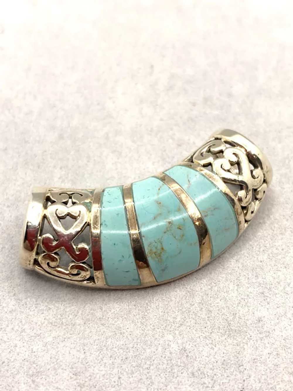 Vintage Sterling Silver Turquoise Slider Pendant … - image 3