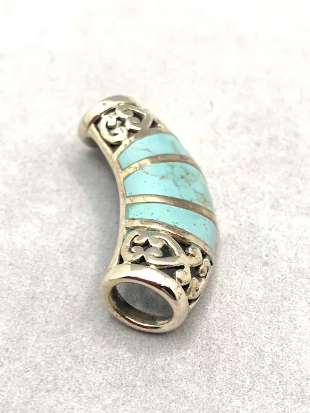 Vintage Sterling Silver Turquoise Slider Pendant … - image 6