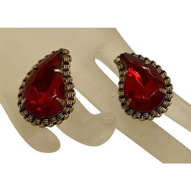 Austria Ruby Red Molded Glass Cabochon deals Crystal Clip On Earrings Signed VINTAGE