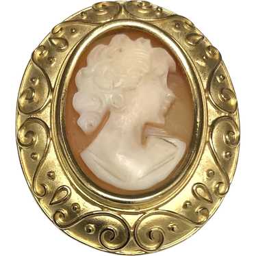 18K Two-tone Gold Shell Cameo Brooch - image 1