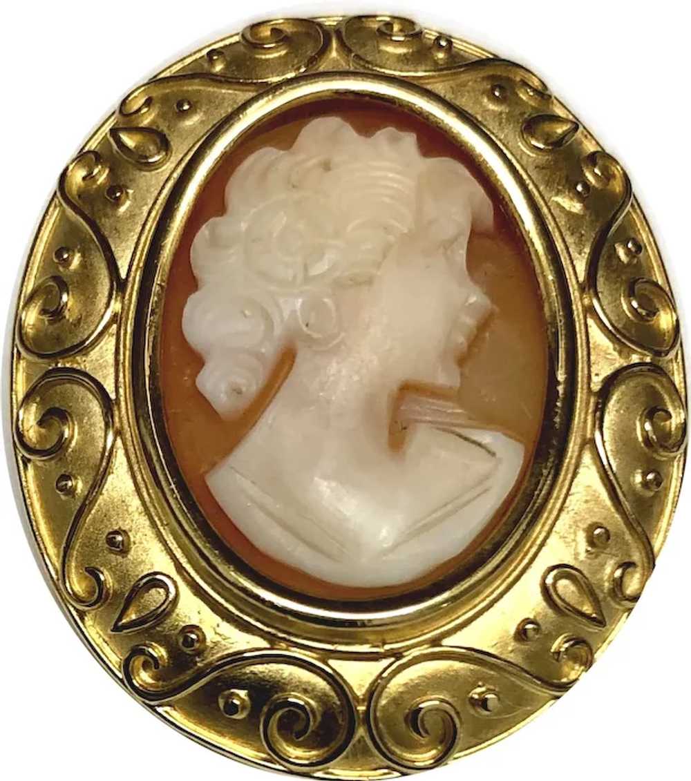 18K Two-tone Gold Shell Cameo Brooch - image 2
