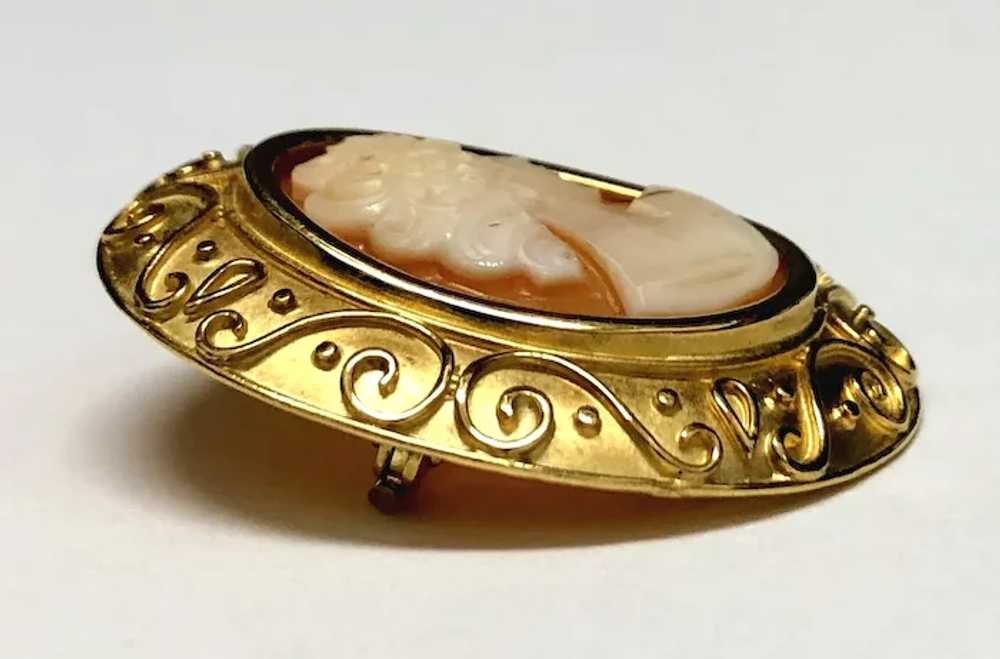 18K Two-tone Gold Shell Cameo Brooch - image 4