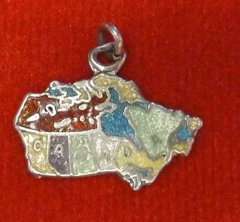 Vintage Sterling Silver Map of Canada Enamel Char… - image 1