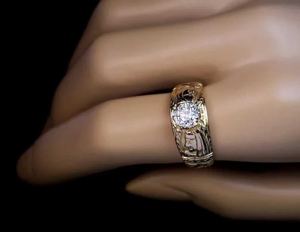 Unusual Antique Diamond Chased 14K Gold Men’s Ring - image 2