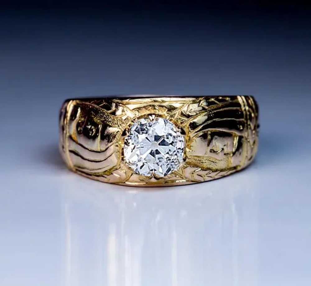 Unusual Antique Diamond Chased 14K Gold Men’s Ring - image 4