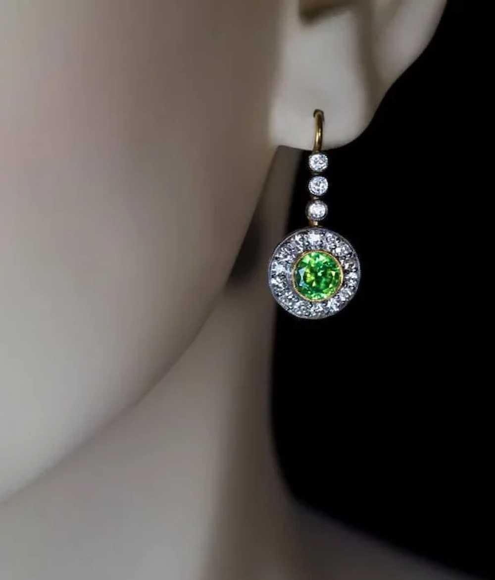Rare Russian Demantoid and Diamond Drop Earrings - image 2