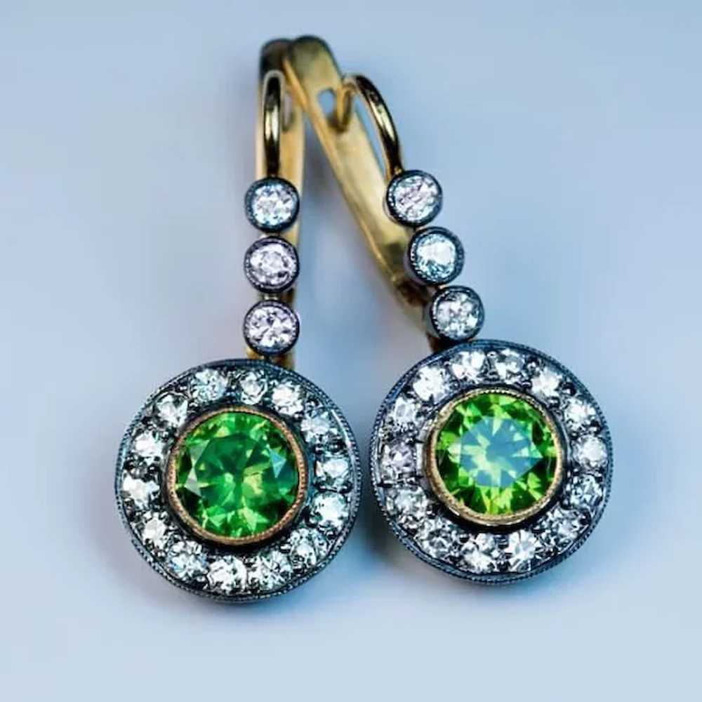 Rare Russian Demantoid and Diamond Drop Earrings - image 3