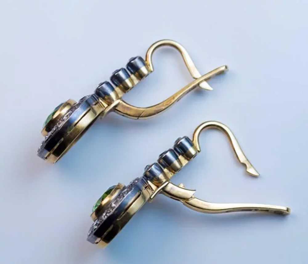 Rare Russian Demantoid and Diamond Drop Earrings - image 4