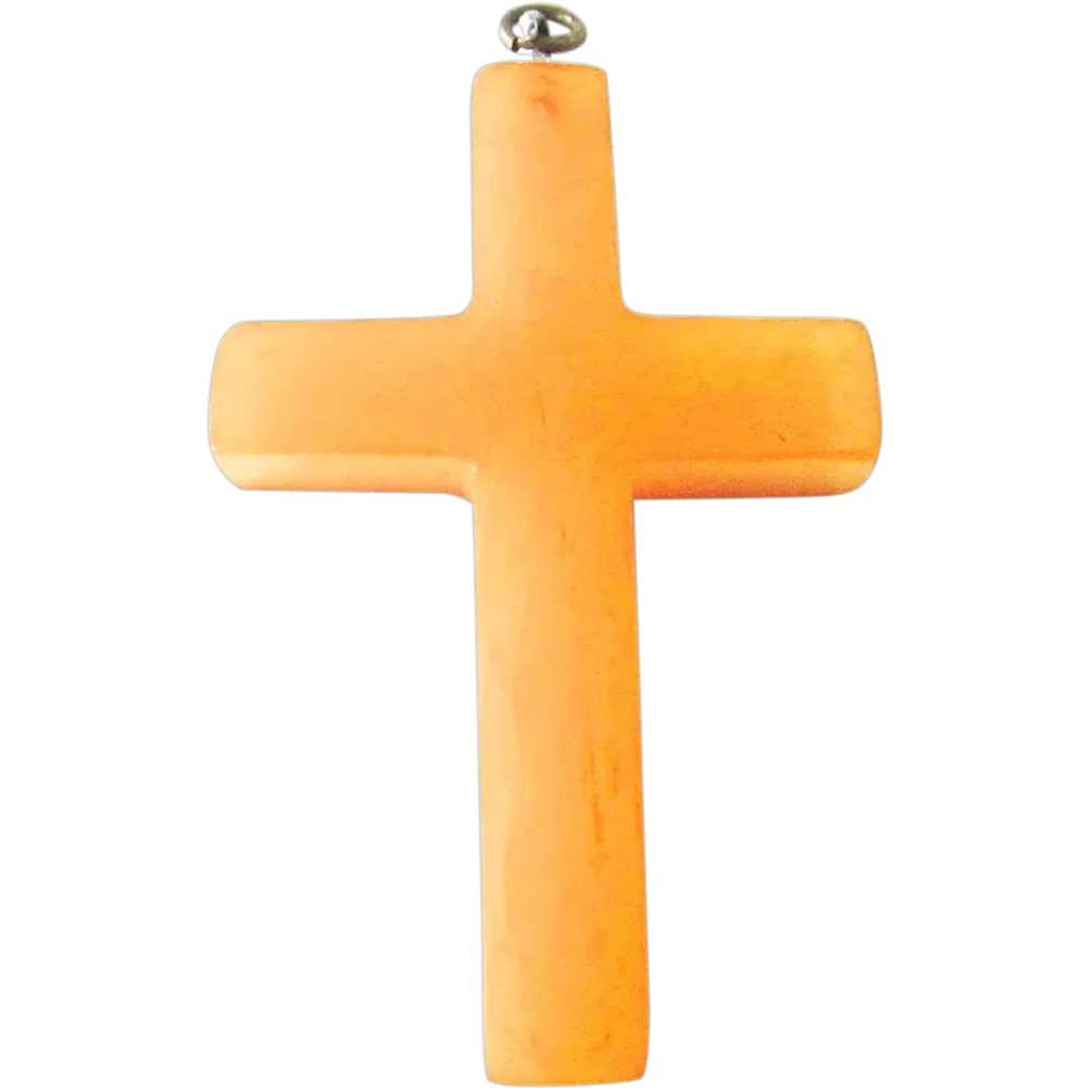 Vintage Butterscotch Bakelite Cross Pendant - image 1