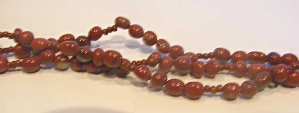 Necklace 29 ½” Long Carved Cinnabar w 3-Strand Ru… - image 10